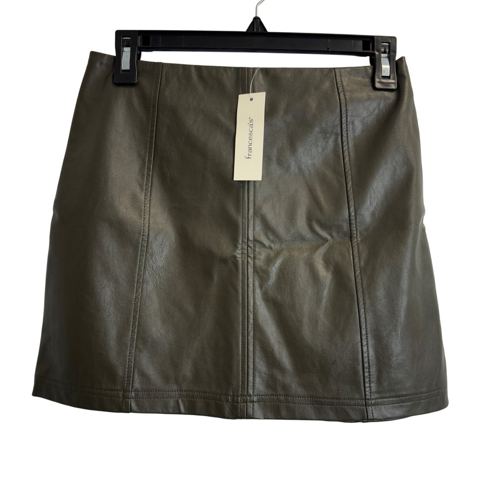 NWT Francescas‎ Alya Olive Green Vegan Leather Mini Skirt Womens XS 
Lined